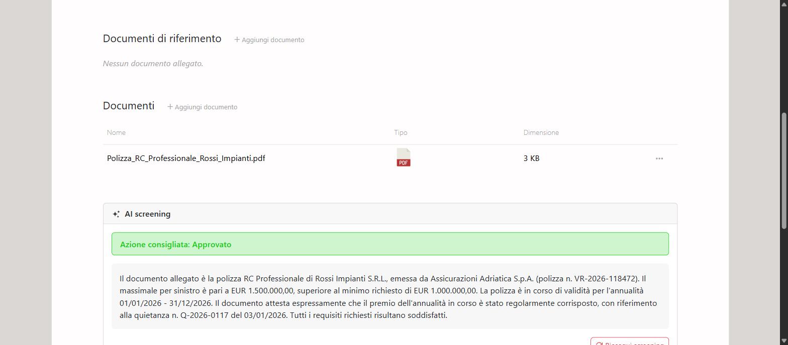 AI screening of a professional liability insurance policy with outcome "Recommended action: Approved"